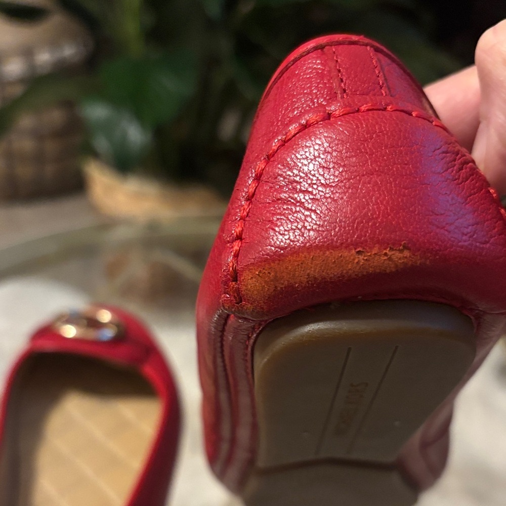Michael Kors Red Leather Loafers with Gold Logo - Picture 6 of 9